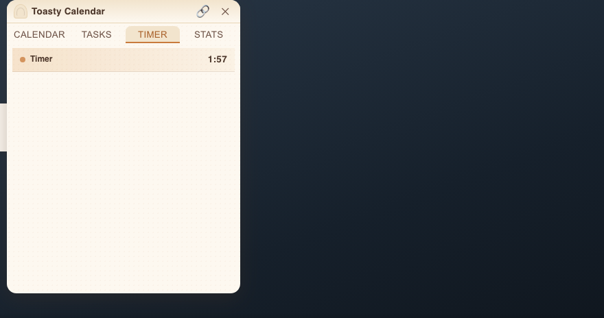 The Timer tab with a break timer counting down from 1:57